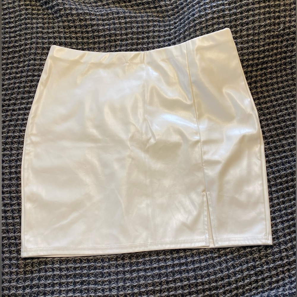Women’s Faux Leather White Skirt with Slit